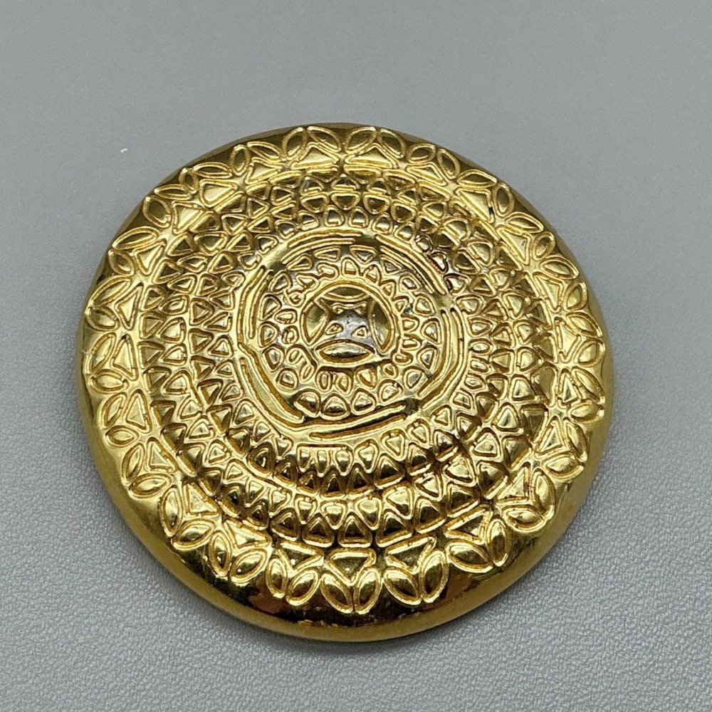 Monet Brooch Womens Gold Tone Textured Round Etched Vintage Costume Pin 2 Inch